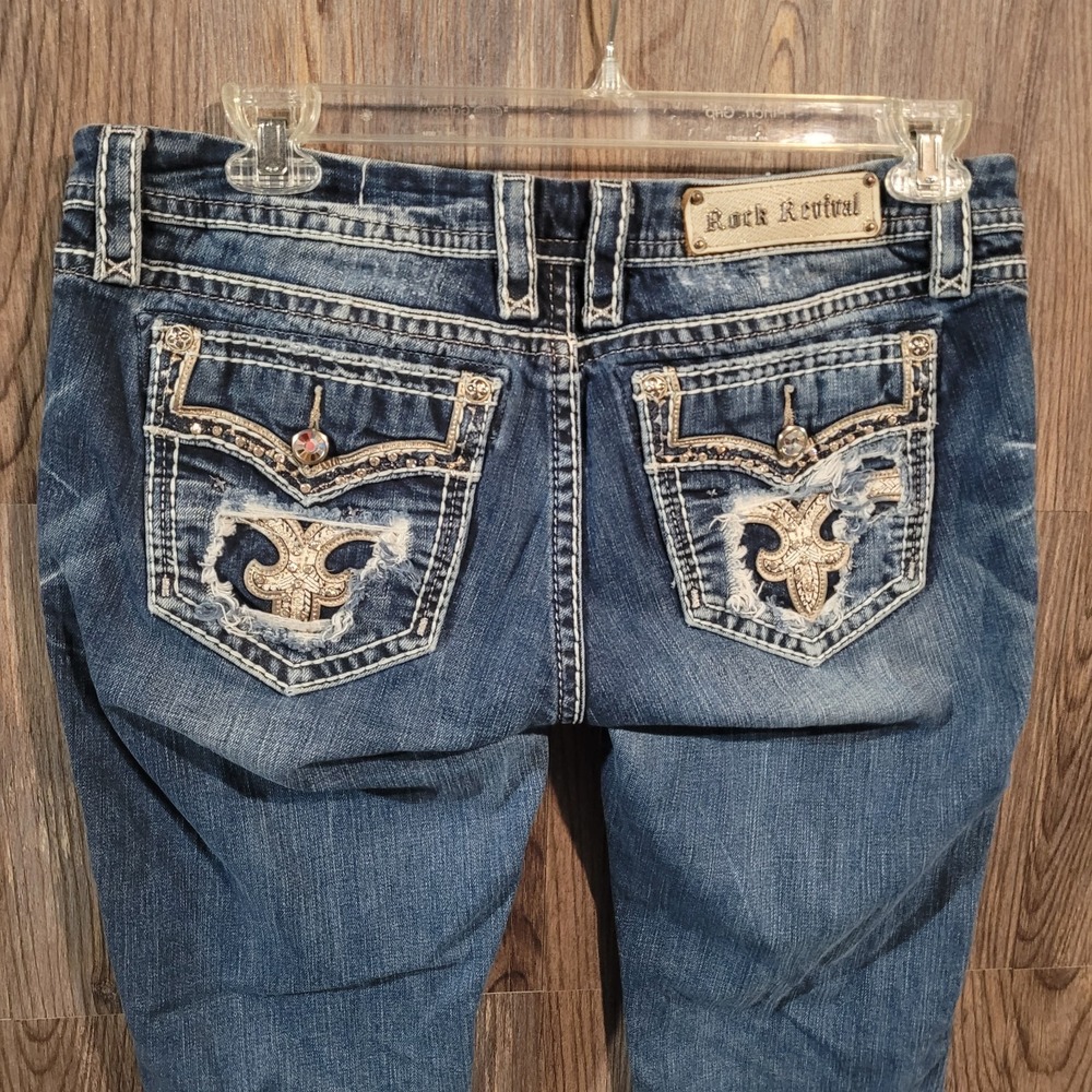Rock Revival Fay Easy Bootcut Jeans 32x32 Thick Stitch Rhinestone Pocket FLAW - Picture 2 of 16